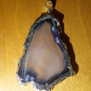 Blue And Clear Agate Pendent With 18 inch Braided Chain
